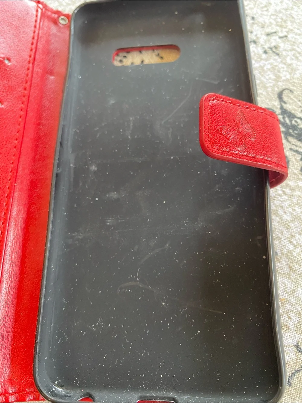 Red Butterfly Leather Embossed Cell Phone Case Cover With Card Holders